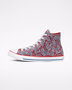 Converse Logo Play Chuck Taylor All Star Férfi Magasszárú Piros/Fehér/Kék | TDOSKRZ-HU